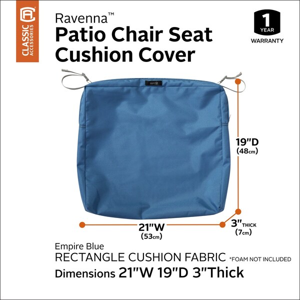 Classic Accessories Ravenna Patio Cushion Slipcover, Empire Blue, 21" - 60-338-010501-RT