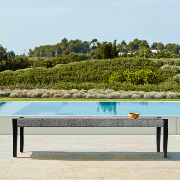 Armen Living Camino Indoor Outdoor Dining Bench in Eucalyptus Wood and Gray Rope - 840254336018