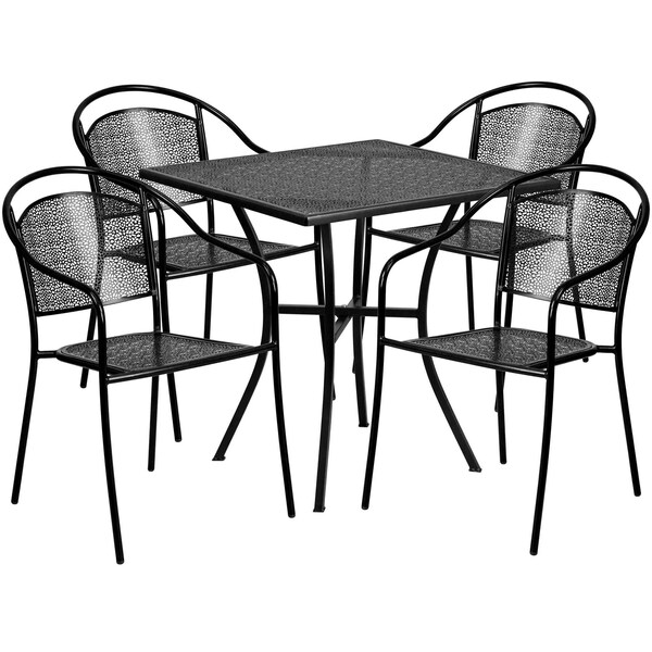 Flash Furniture 28" Square Black Steel Patio Table with 4 Chairs - CO-28SQ-03CHR4-BK-GG