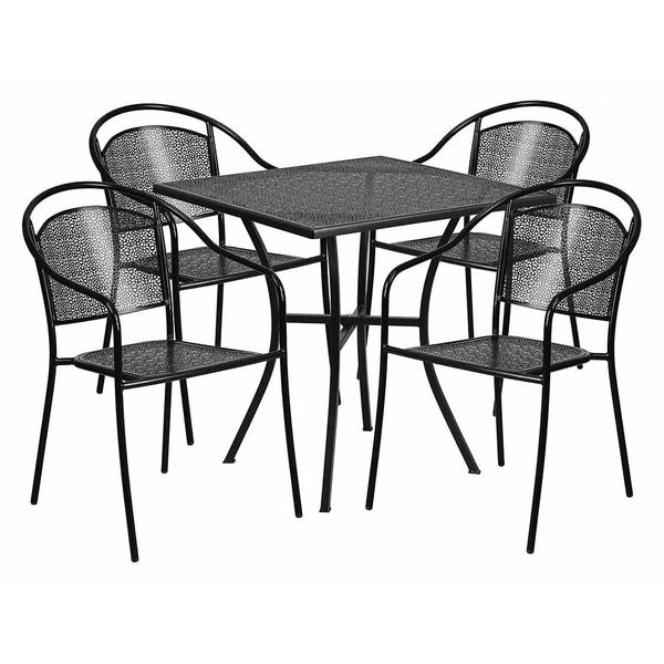 Flash Furniture 28" Square Black Steel Patio Table with 4 Chairs - CO-28SQ-03CHR4-BK-GG