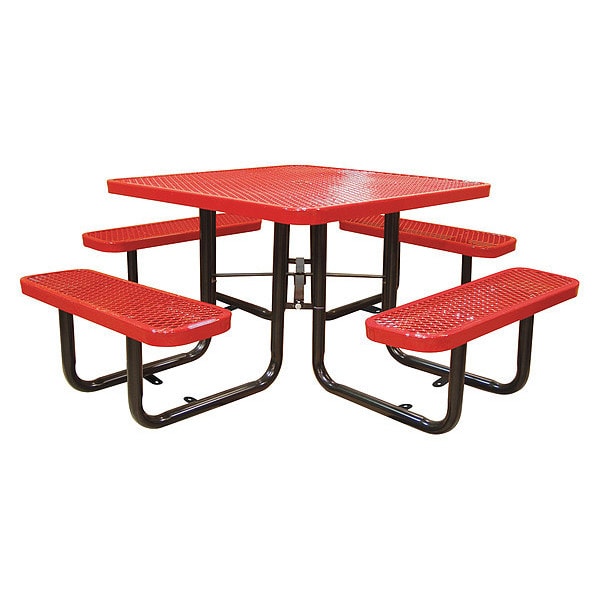 Leisure Craft Square Picnic Table, Red, Surface Mount, 46 in - T46SQSM-RED