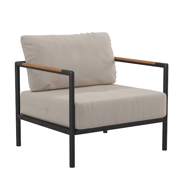 Flash Furniture Black Teak Accented Patio Chair with Cushions - GM-201027-1S-GY-GG