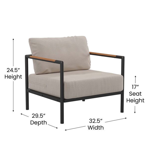 Flash Furniture Black Teak Accented Patio Chair with Cushions - GM-201027-1S-GY-GG