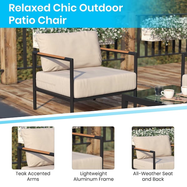 Flash Furniture Black Teak Accented Patio Chair with Cushions - GM-201027-1S-GY-GG