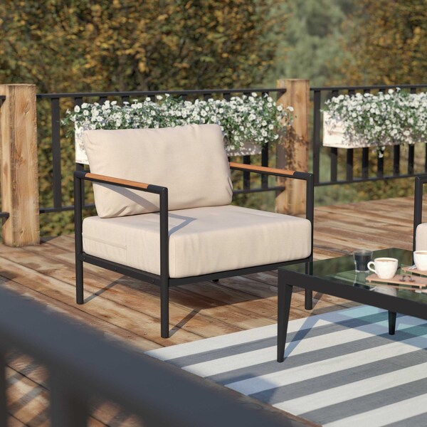 Flash Furniture Black Teak Accented Patio Chair with Cushions - GM-201027-1S-GY-GG