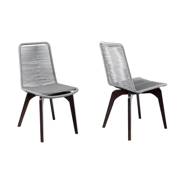 Armen Living Island Outdoor Dark Eucalyptus Wood and Silver Rope Dining Chairs - Set of 2 - LCISSISL