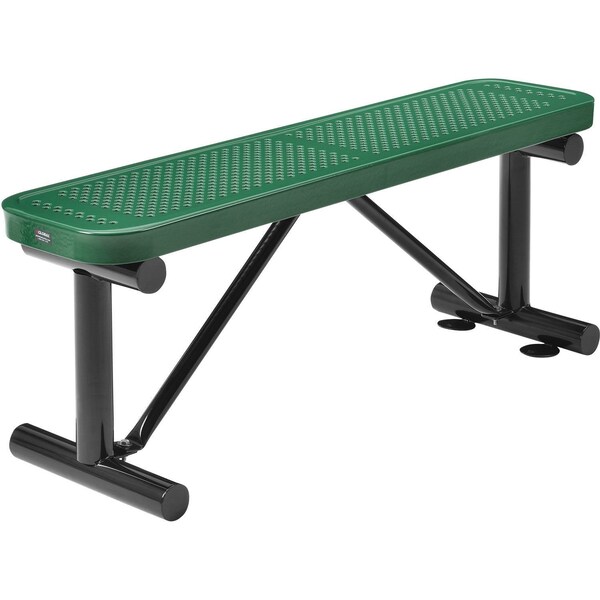 Global Industrial 48L Outdoor Steel Flat Bench, Perforated Metal, Green - 695742GN