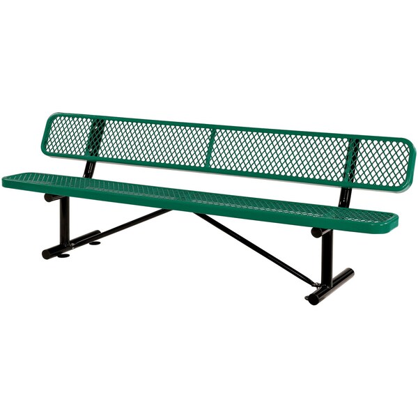 Global Industrial 8ft Outdoor Steel Bench w/ Backrest, Expanded Metal, Green - 277155GN