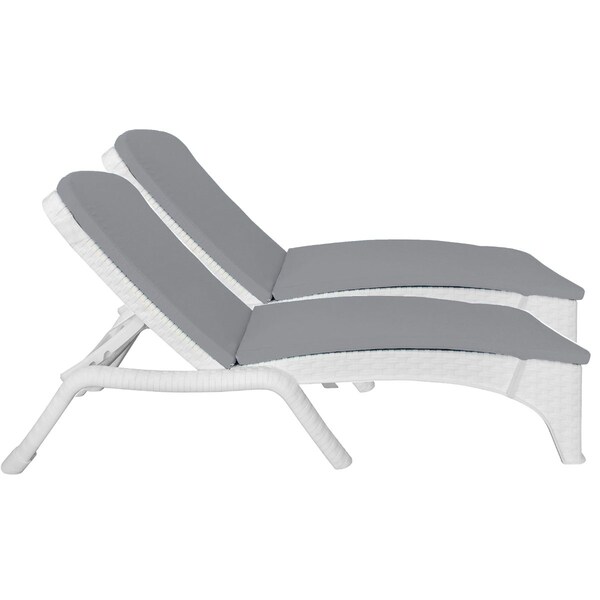 Rainbow Outdoor Roma Set of 2 Chaise Lounger w/cushion-White - RBO-ROMA-WHT-2CL-CUSH