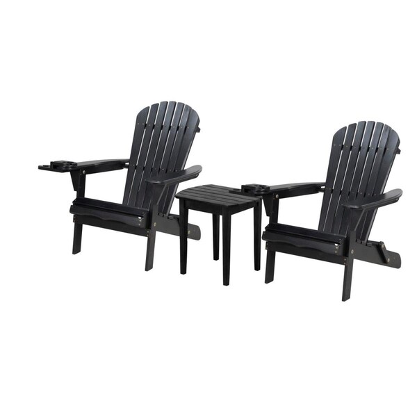 W Unlimited 35 x 32 x 28 in. 2 Foldable Adirondack Chair with End Table, Black - SW2136BKSET3