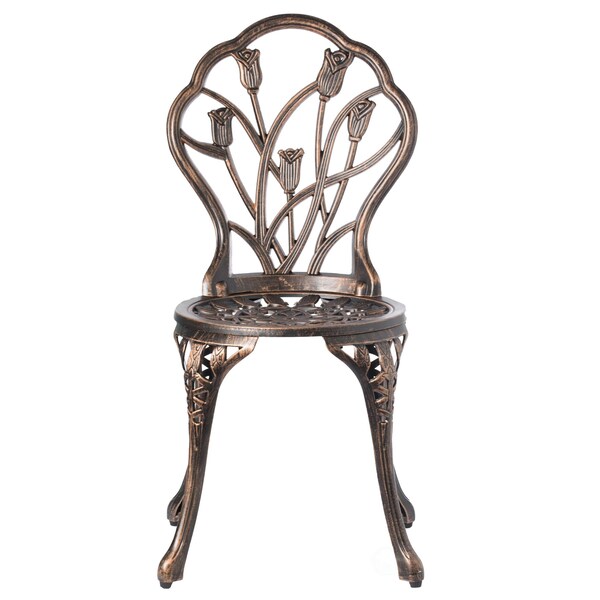 Gardenised Indoor and Outdoor Bronze Dinning Set 2 Chairs with 1 Table Bistro Patio Cast Aluminum. - QI003961.BZ