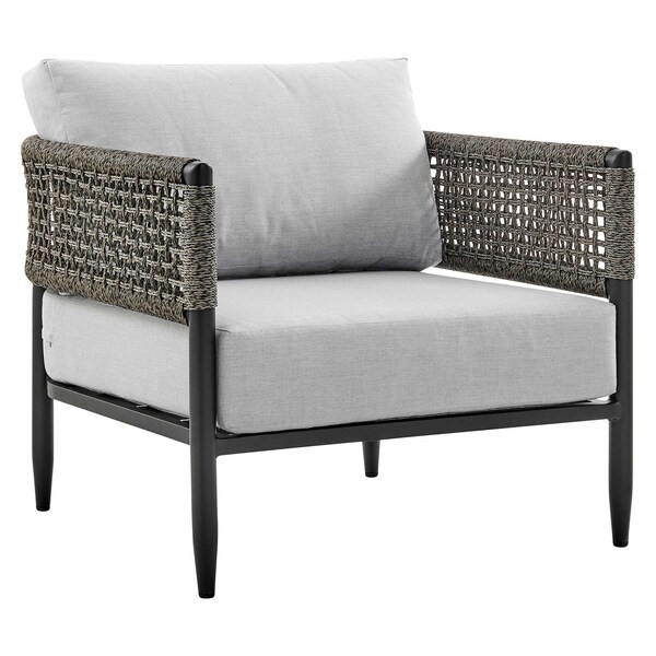 Armen Living Alegria Aluminum and Rope Outdoor Chair in Black and Gray - SETODALBLBX1