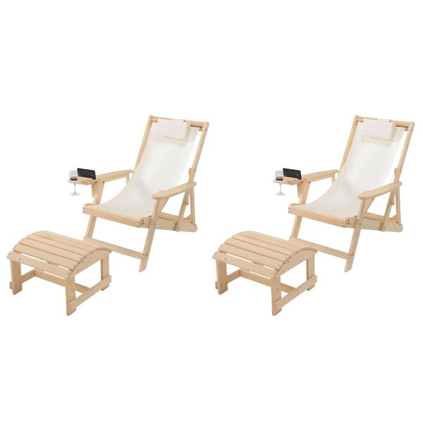 W Unlimited Romantic Collection Canvas Sling Chair with Cup and Wine Holder and Ottoman Set of 4 - 2117NC-BG-CH2OT2
