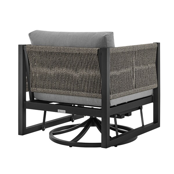 Armen Living Cuffay Outdoor Patio Swivel Glider Lounge Chair in Black Aluminum with Gray Cushions - 840254332454