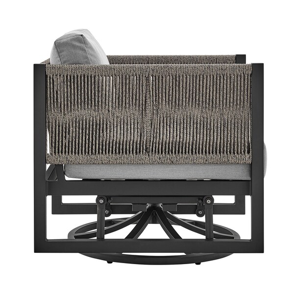Armen Living Cuffay Outdoor Patio Swivel Glider Lounge Chair in Black Aluminum with Gray Cushions - 840254332454