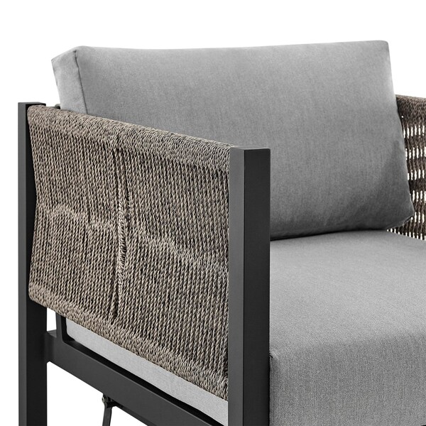 Armen Living Cuffay Outdoor Patio Swivel Glider Lounge Chair in Black Aluminum with Gray Cushions - 840254332454