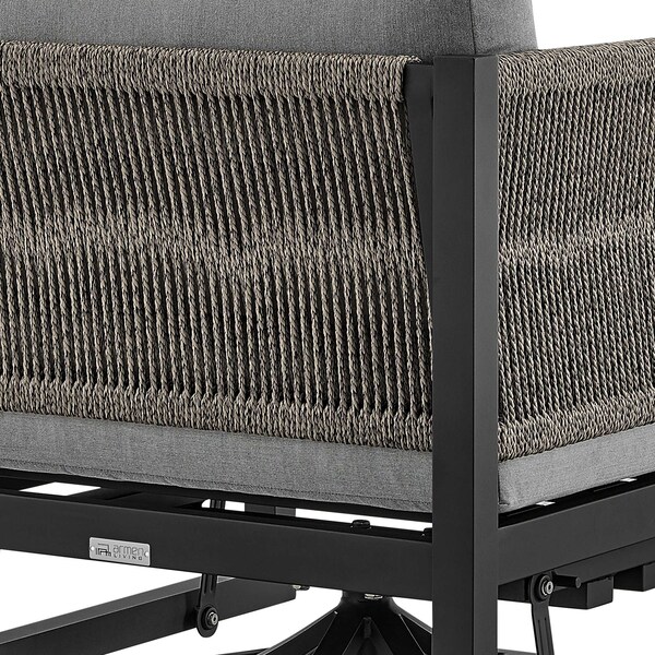 Armen Living Cuffay Outdoor Patio Swivel Glider Lounge Chair in Black Aluminum with Gray Cushions - 840254332454