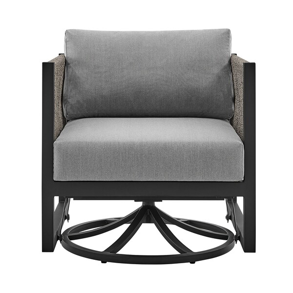 Armen Living Cuffay Outdoor Patio Swivel Glider Lounge Chair in Black Aluminum with Gray Cushions - 840254332454