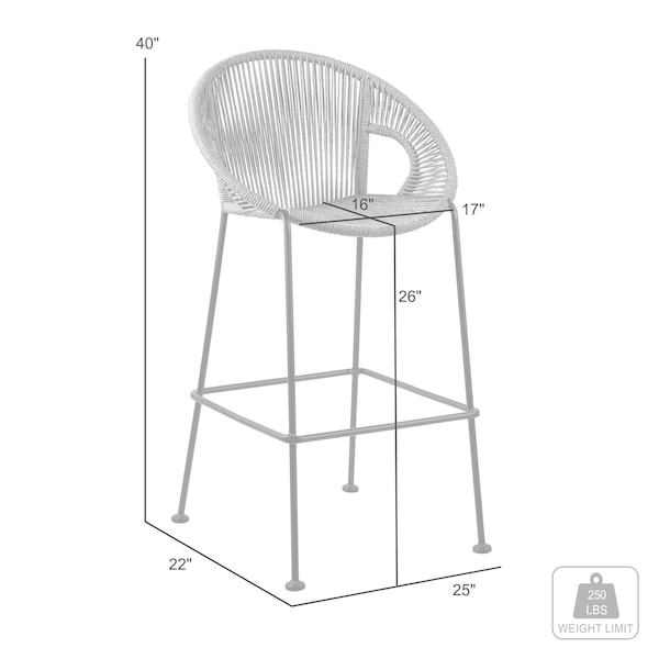 Armen Living Acapulco 26" Indoor Outdoor Steel Bar Stool with Black Rope - LCACBABL26