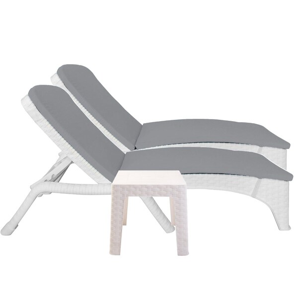Rainbow Outdoor Roma 3-Piece Chaise Lounger Set w/cushion-White - RBO-ROMA-WHT-3CL-CUSH