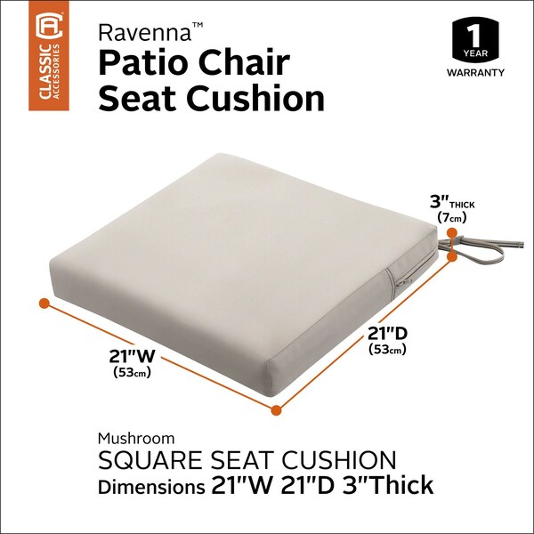 Classic Accessories Ravenna Seat Cushion, 21"x21"x3" - 62-010-MUSHRM-EC
