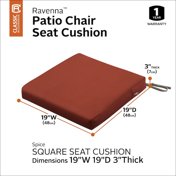 Classic Accessories Ravenna Seat Cushion, Spice, 19"x19"x3" - 62-008-SPICE-EC