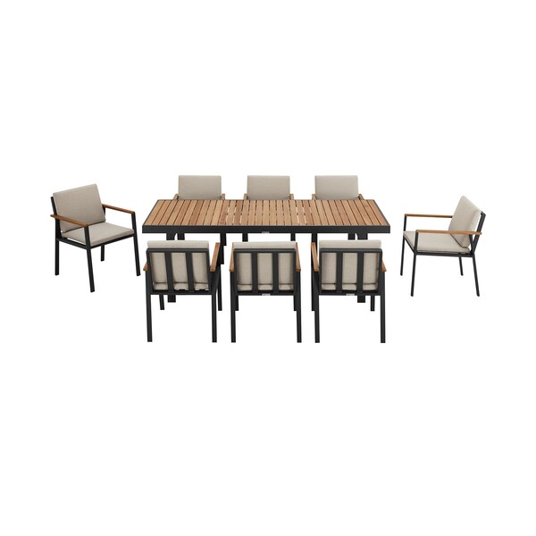 Armen Living Nofi Outdoor Patio 9 Piece Dining Set in Charcoal Finish with Taupe Cushions - SETODNODIBE