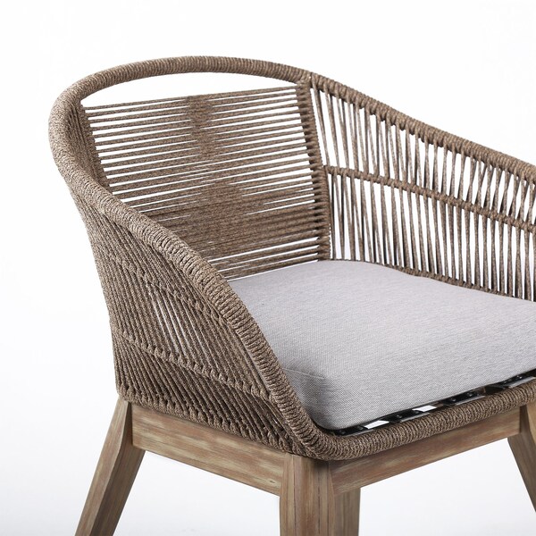 Armen Living Tutti Frutti Indoor Outdoor Dining Chair in Light Eucalyptus Wood with Truffle Rope and Gray Cushion - LCTFSITRU
