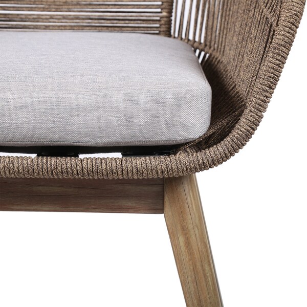 Armen Living Tutti Frutti Indoor Outdoor Dining Chair in Light Eucalyptus Wood with Truffle Rope and Gray Cushion - LCTFSITRU