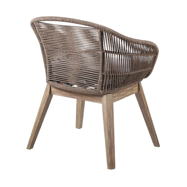 Armen Living Tutti Frutti Indoor Outdoor Dining Chair in Light Eucalyptus Wood with Truffle Rope and Gray Cushion - LCTFSITRU
