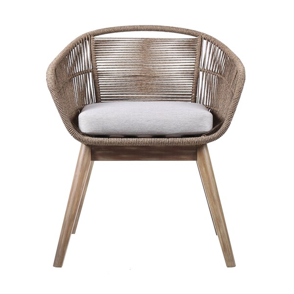 Armen Living Tutti Frutti Indoor Outdoor Dining Chair in Light Eucalyptus Wood with Truffle Rope and Gray Cushion - LCTFSITRU