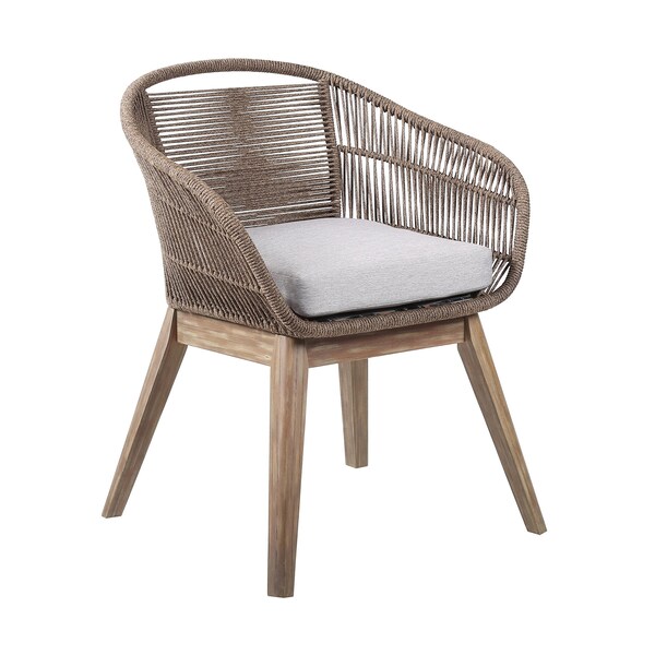 Armen Living Tutti Frutti Indoor Outdoor Dining Chair in Light Eucalyptus Wood with Truffle Rope and Gray Cushion - LCTFSITRU