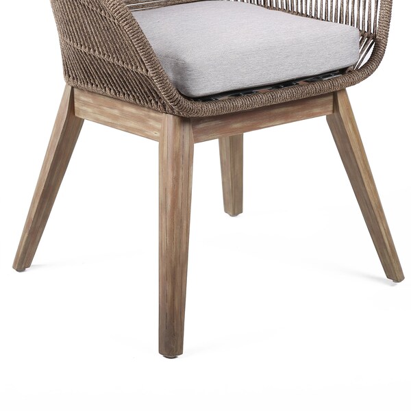 Armen Living Tutti Frutti Indoor Outdoor Dining Chair in Light Eucalyptus Wood with Truffle Rope and Gray Cushion - LCTFSITRU