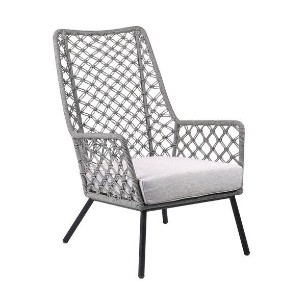 Armen Living Marco Indoor Outdoor Steel Lounge Chair with Gray Rope and Gray Cushion - LCMPCHGRY