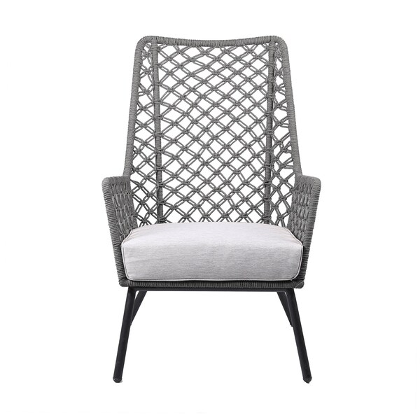 Armen Living Marco Indoor Outdoor Steel Lounge Chair with Gray Rope and Gray Cushion - LCMPCHGRY