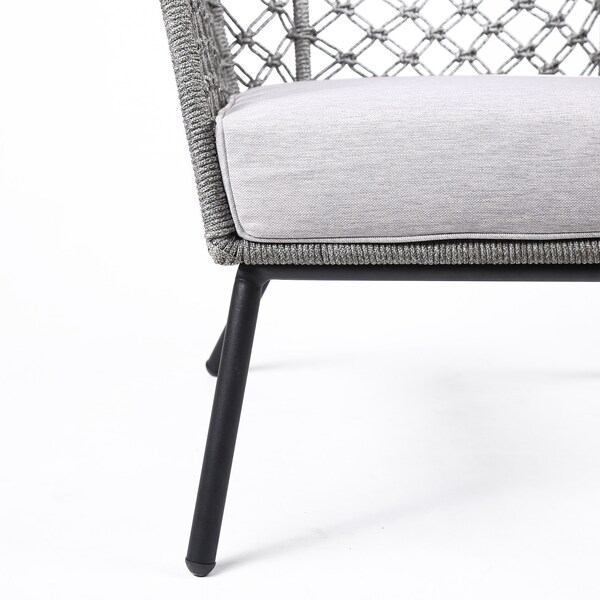 Armen Living Marco Indoor Outdoor Steel Lounge Chair with Gray Rope and Gray Cushion - LCMPCHGRY