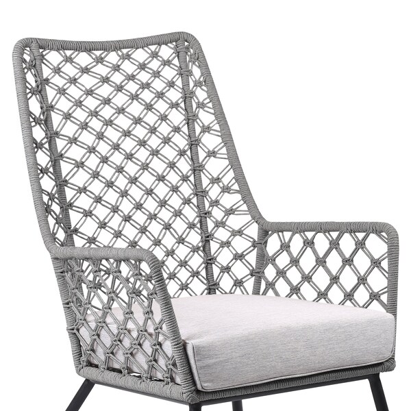 Armen Living Marco Indoor Outdoor Steel Lounge Chair with Gray Rope and Gray Cushion - LCMPCHGRY