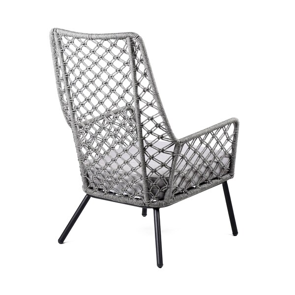 Armen Living Marco Indoor Outdoor Steel Lounge Chair with Gray Rope and Gray Cushion - LCMPCHGRY