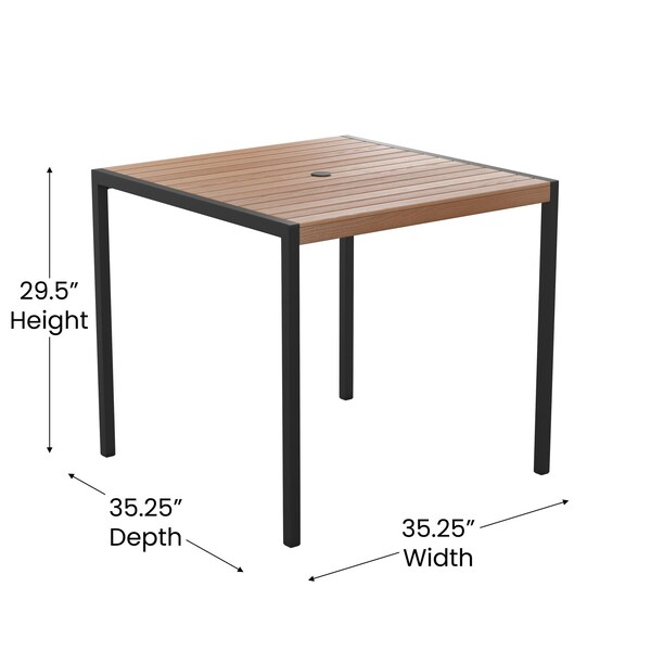 Flash Furniture Faux Teak 35" Table-Gray Umbrella-Base-2 Chairs - XU-DG-810060362-UB19BGY-GG