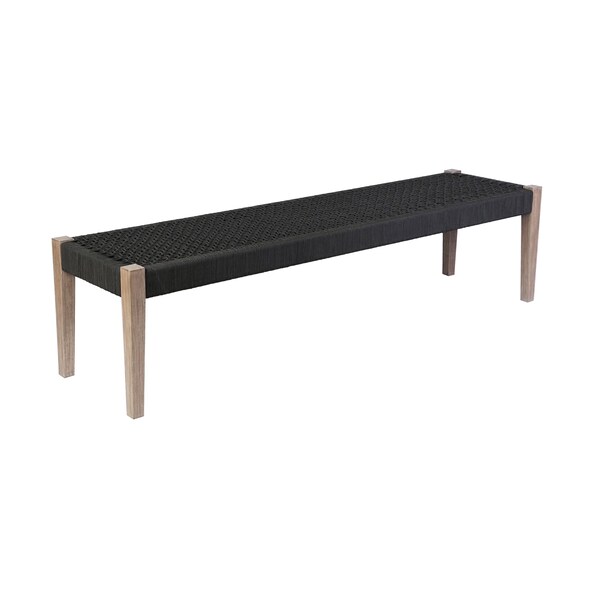 Armen Living Camino Indoor Outdoor Dining Bench in Eucalyptus Wood and Charcoal Rope - 840254336025