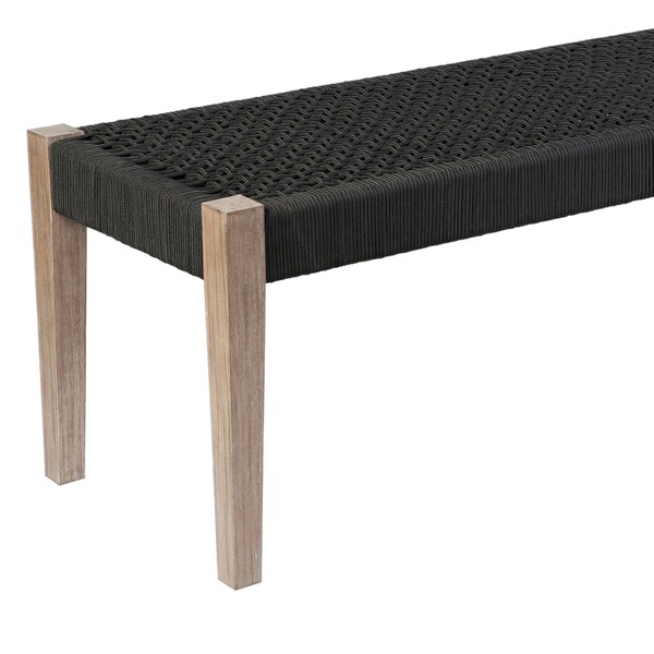 Armen Living Camino Indoor Outdoor Dining Bench in Eucalyptus Wood and Charcoal Rope - 840254336025