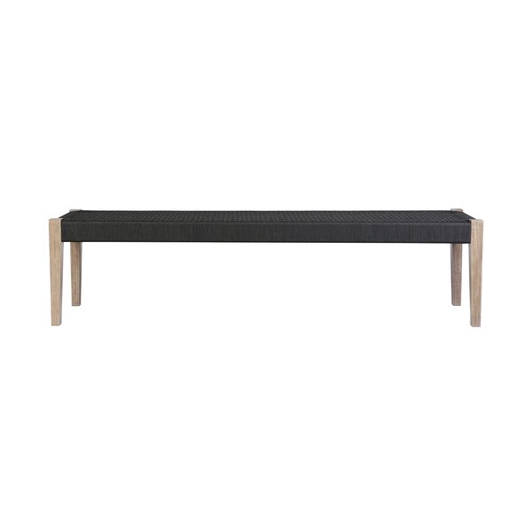 Armen Living Camino Indoor Outdoor Dining Bench in Eucalyptus Wood and Charcoal Rope - 840254336025