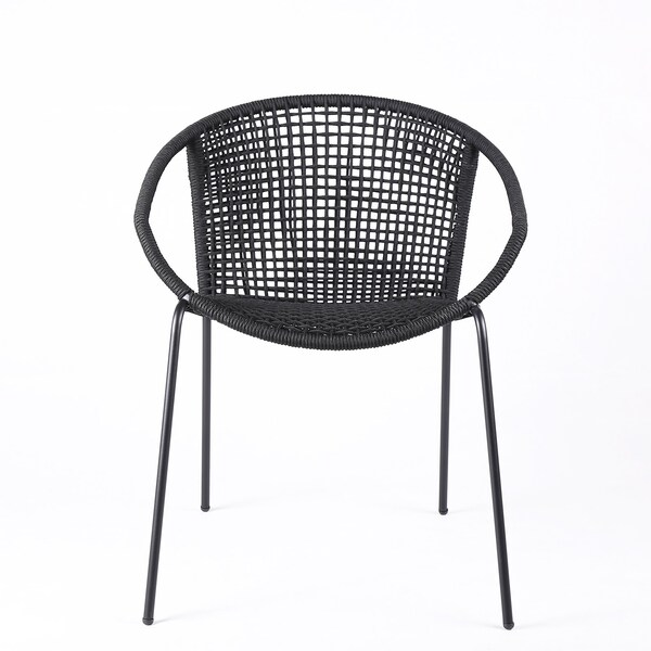 Armen Living Snack Indoor Outdoor Stackable Steel Dining Chair with Black Rope - Set of 2 - LCSNSIBL