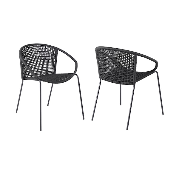 Armen Living Snack Indoor Outdoor Stackable Steel Dining Chair with Black Rope - Set of 2 - LCSNSIBL