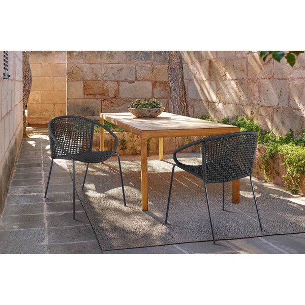Armen Living Snack Indoor Outdoor Stackable Steel Dining Chair with Black Rope - Set of 2 - LCSNSIBL