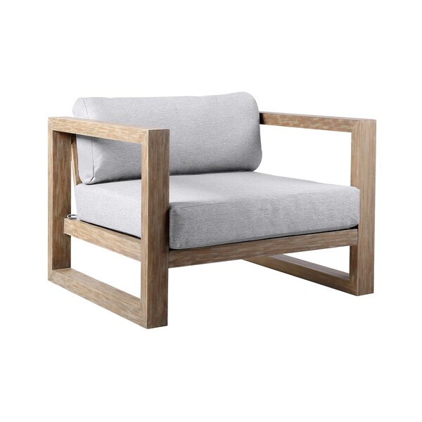 Armen Living Paradise Outdoor Light Eucalyptus Wood Lounge Chair with Gray Cushions - LCPRCHLALT