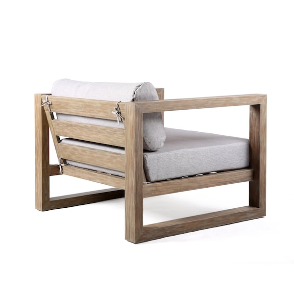 Armen Living Paradise Outdoor Light Eucalyptus Wood Lounge Chair with Gray Cushions - LCPRCHLALT