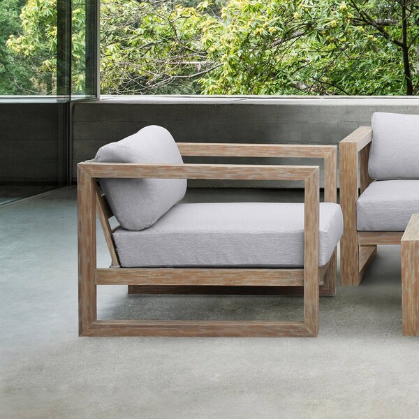 Armen Living Paradise Outdoor Light Eucalyptus Wood Lounge Chair with Gray Cushions - LCPRCHLALT