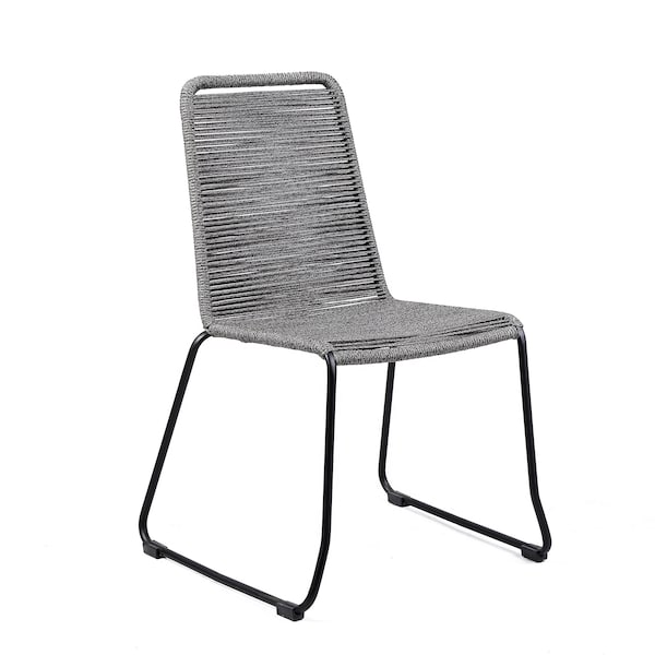 Armen Living Koala Shasta and Camino 6 Piece Outdoor Dining Set in Dark Eucalyptus Wood with Gray Rope - 840254333840