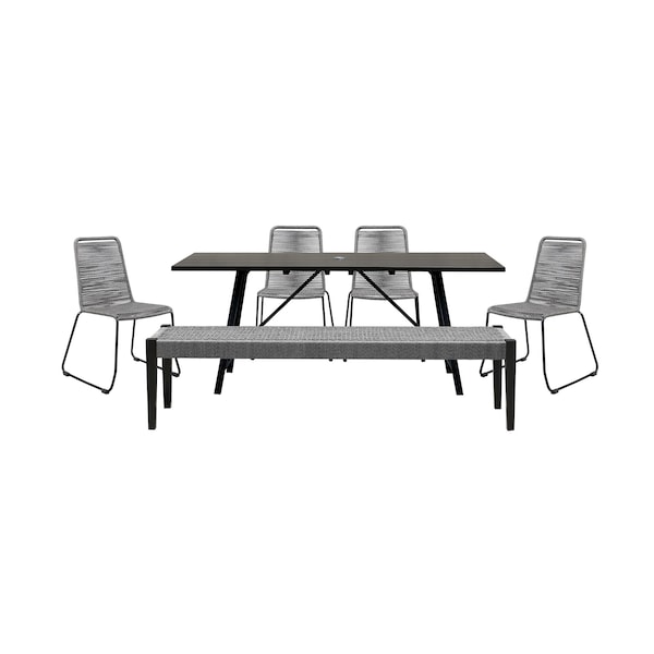 Armen Living Koala Shasta and Camino 6 Piece Outdoor Dining Set in Dark Eucalyptus Wood with Gray Rope - 840254333840